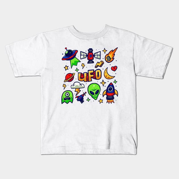 UFO Theme Kids T-Shirt by Mako Design 